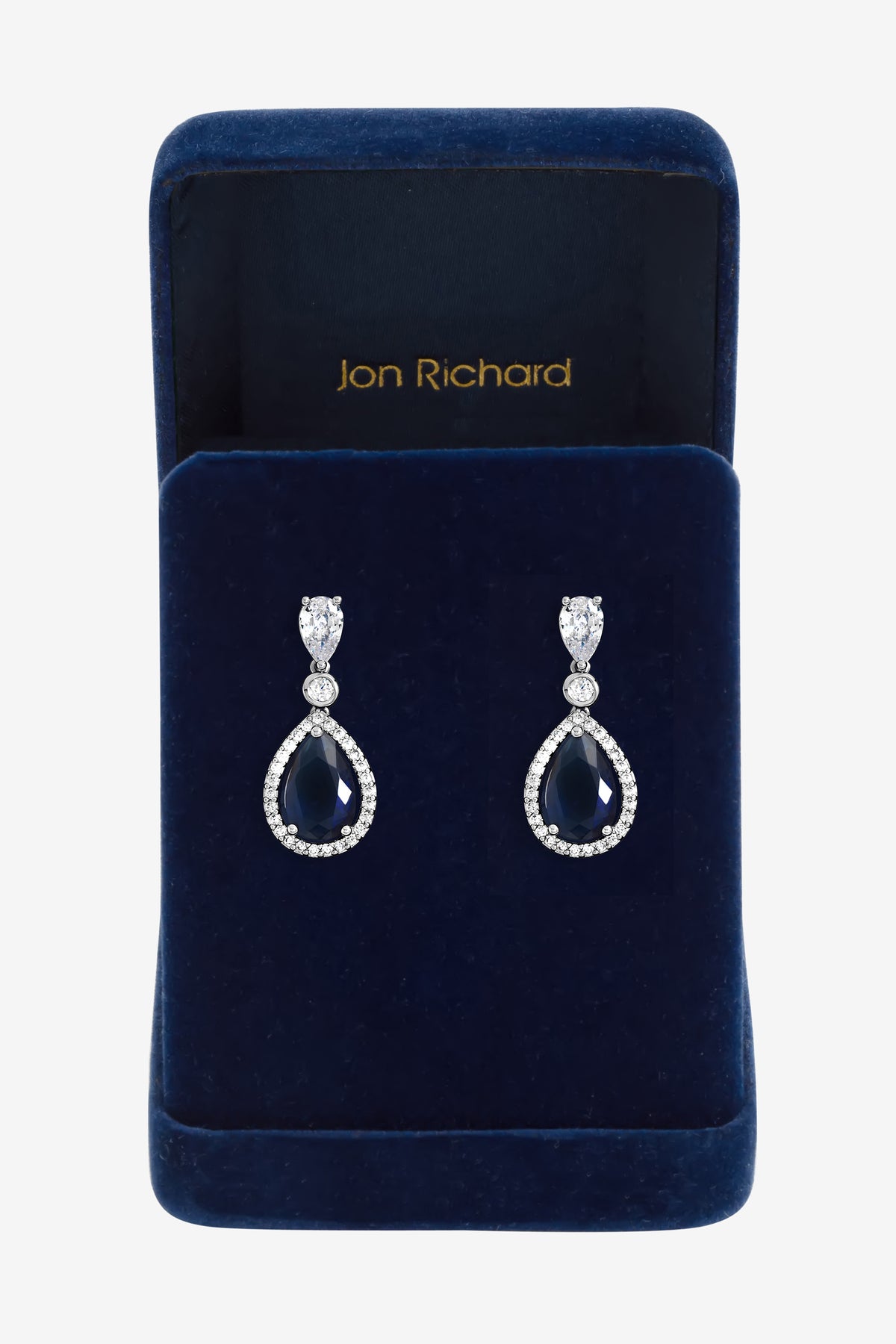 Jon Richard Rhodium Cubic Zirconia Sapphire Pear Drop Earrings
