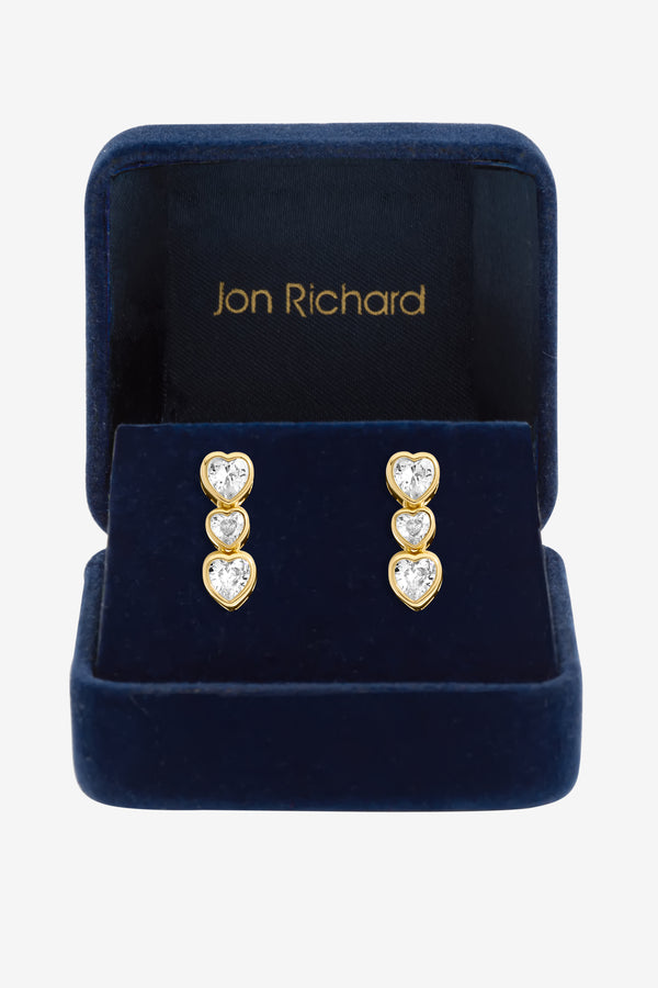 Jon Richard Gold Plated Cubic Zirconia Heart Drop Tennis Earrings