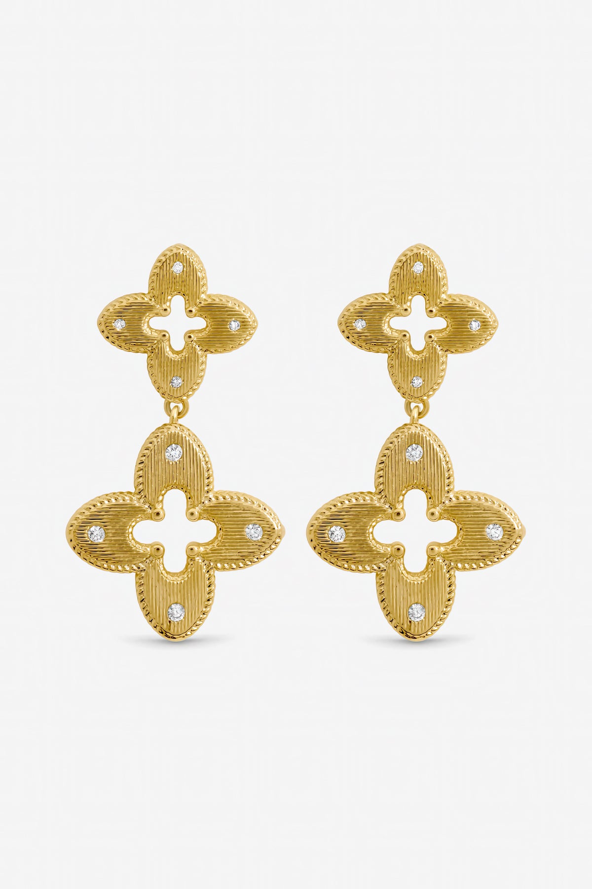 Jon Richard Gold Plated Textured Crystal Clover Earrings