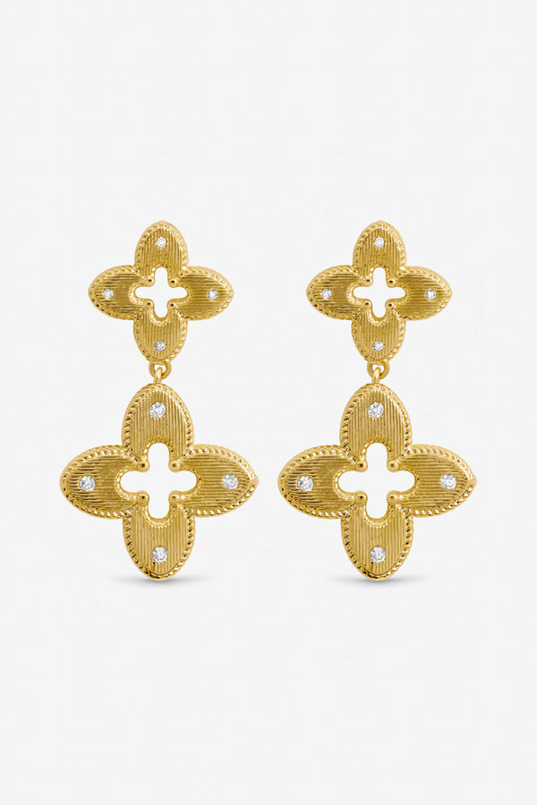Jon Richard Gold Plated Textured Crystal Clover Earrings