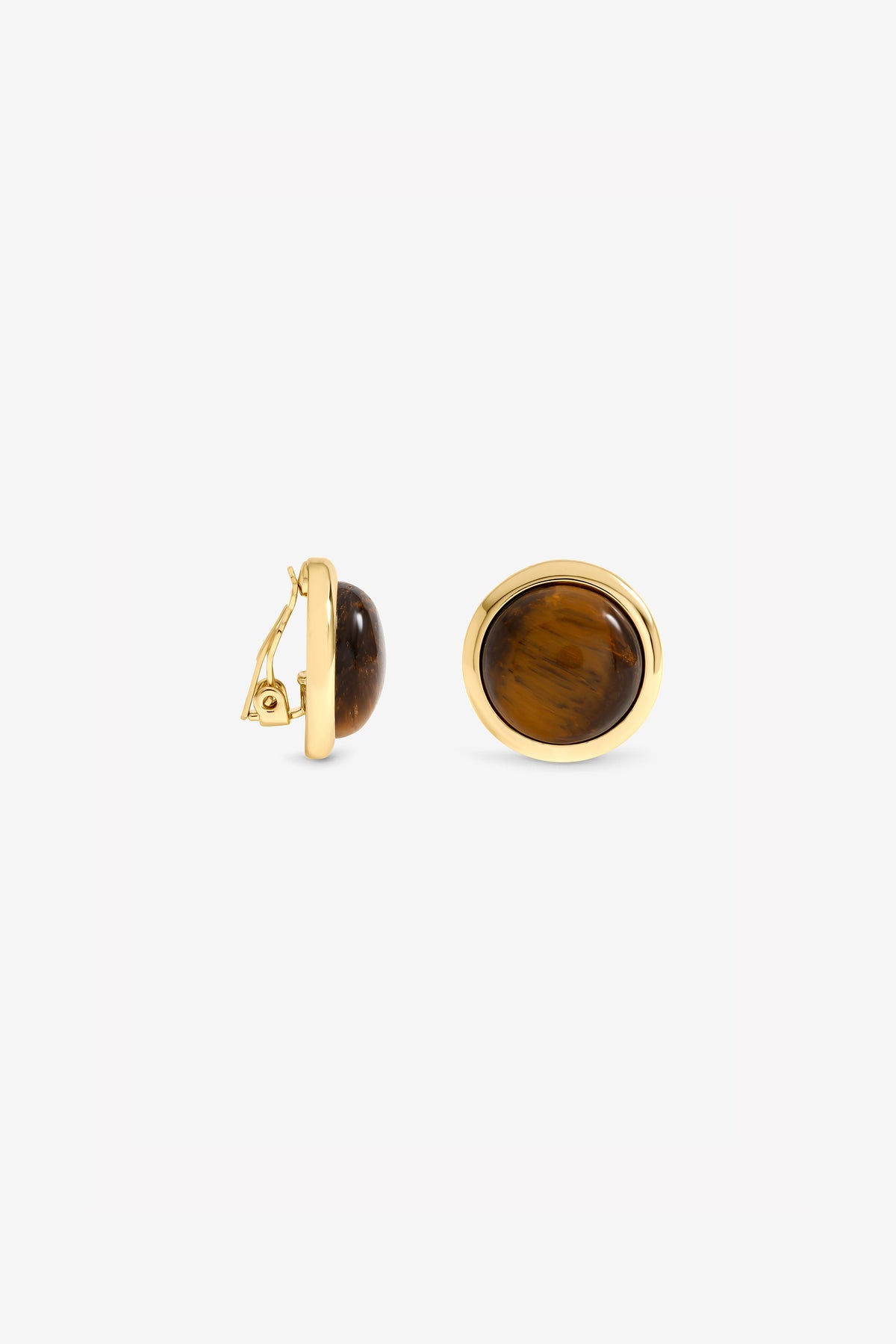 JON RICHARD GOLD PLATE TIGERS EYE CLIP EARRING