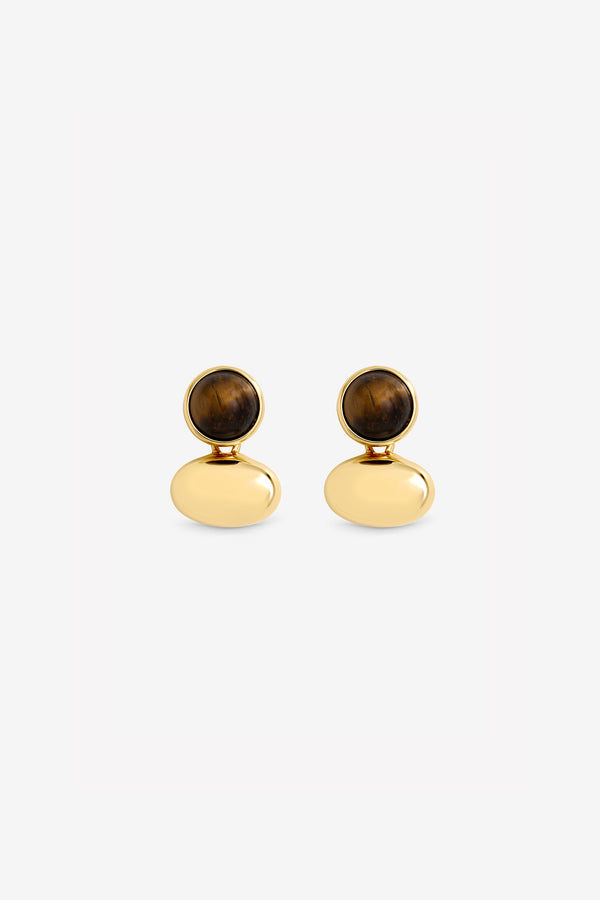 JON RICHARD GOLD PLATE TIGERS EYE AND POLISHED DROP EARRING