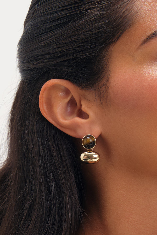 Jon Richard Gold Plated Tigers Eye And Polished Drop Earrings