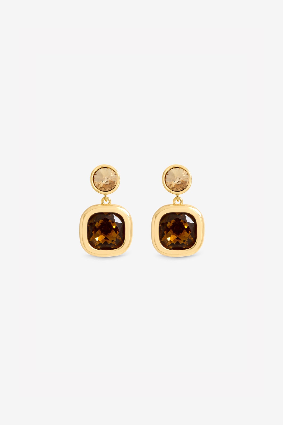 JON RICHARD GOLD PLATE CHAMPAGNE AND BROWN STONE DROP EARRING