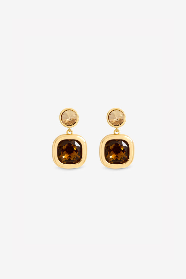 JON RICHARD GOLD PLATE CHAMPAGNE AND BROWN STONE DROP EARRING