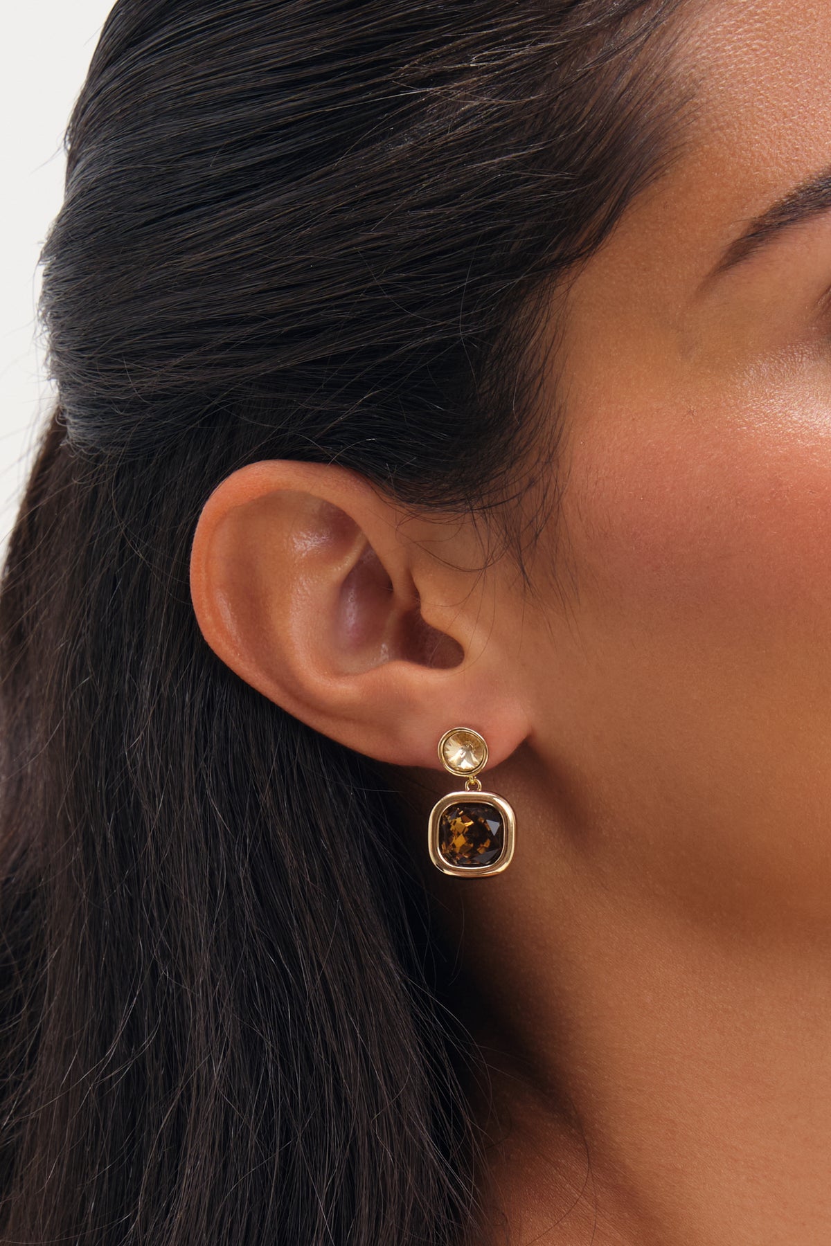 Jon Richard Gold Plated Champagne And Brown Stone Drop Earrings