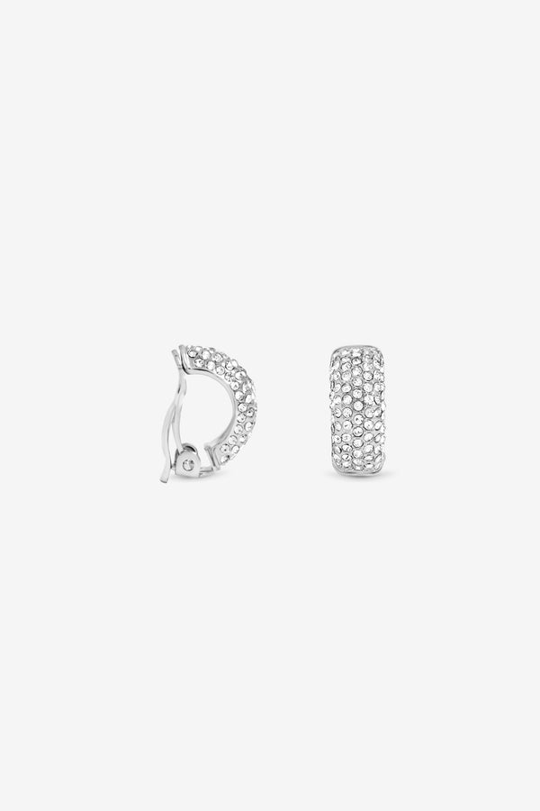 JON RICHARD RHODIUM PLATE CRYSTAL HOOP CLIP EARRING