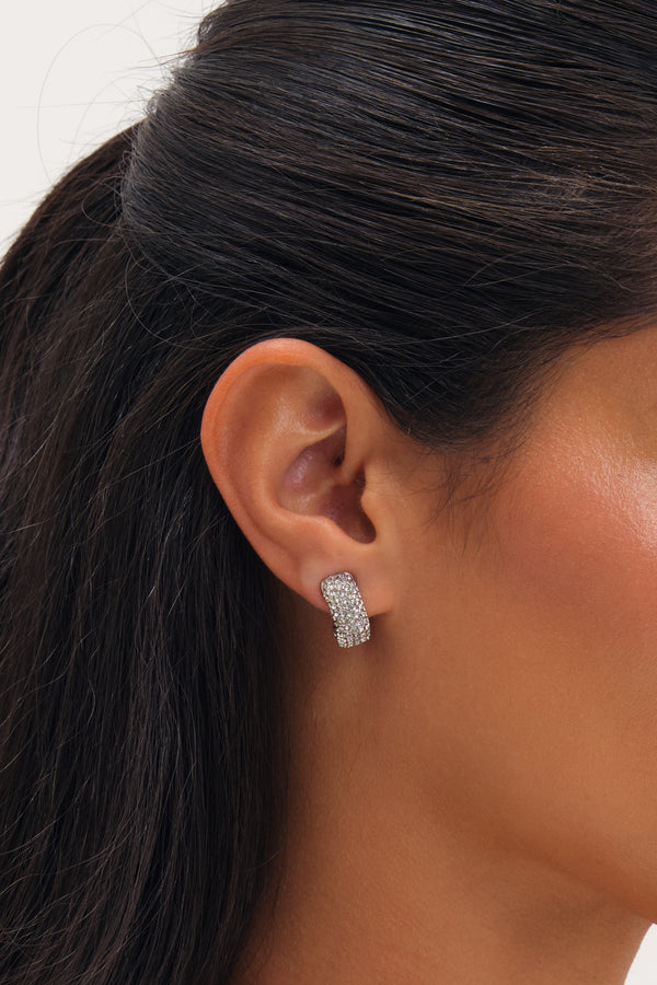 Jon Richard Rhodium Plated Crystal Hoop Clip Earrings