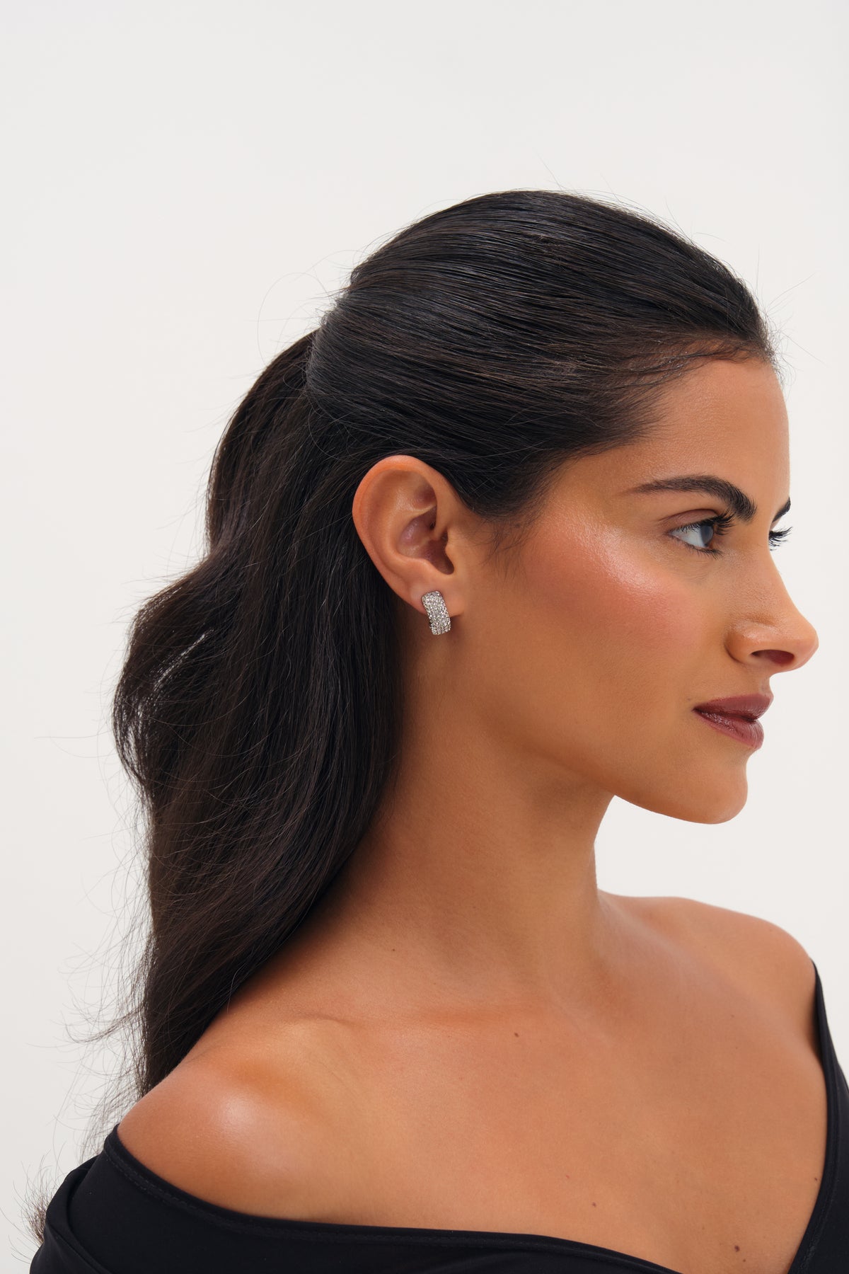 Jon Richard Rhodium Plated Crystal Hoop Clip Earrings