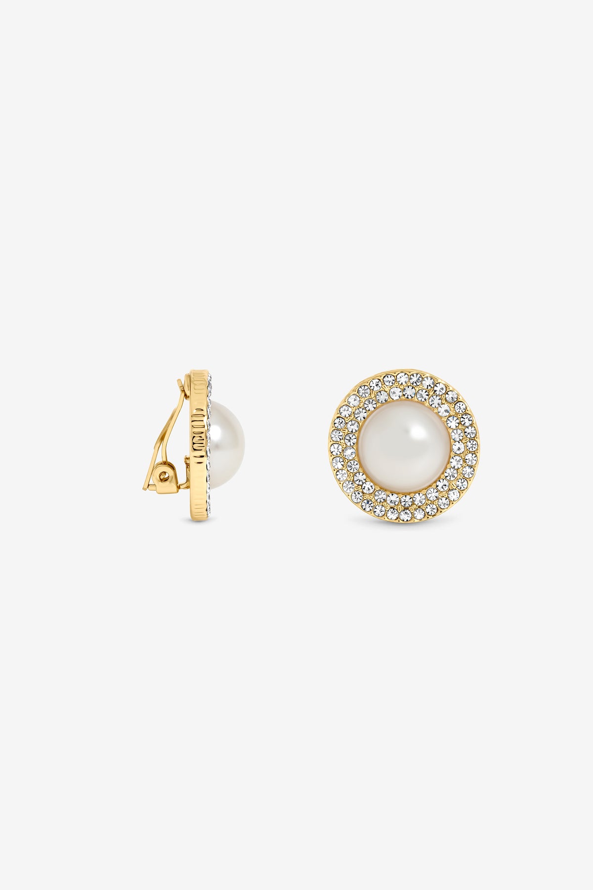 JON RICHARD GOLD PLATE PEARL AND CRYSTAL CLIP EARRING