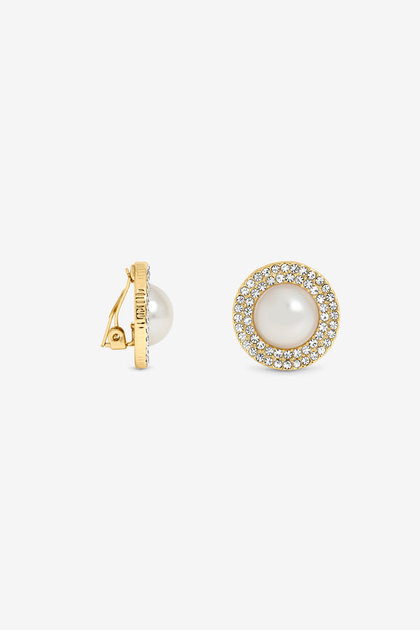 JON RICHARD GOLD PLATE PEARL AND CRYSTAL CLIP EARRING
