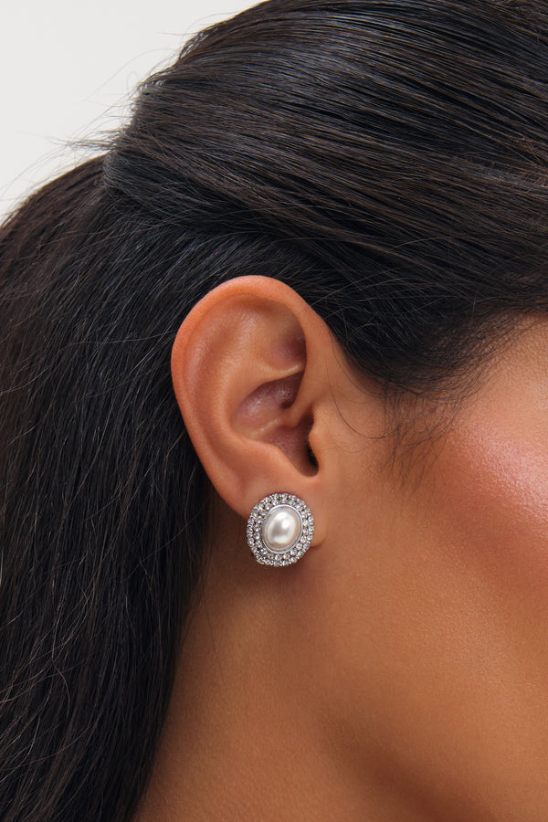 Jon Richard Rhodium Plated Pearl And Crystal Clip Earrings