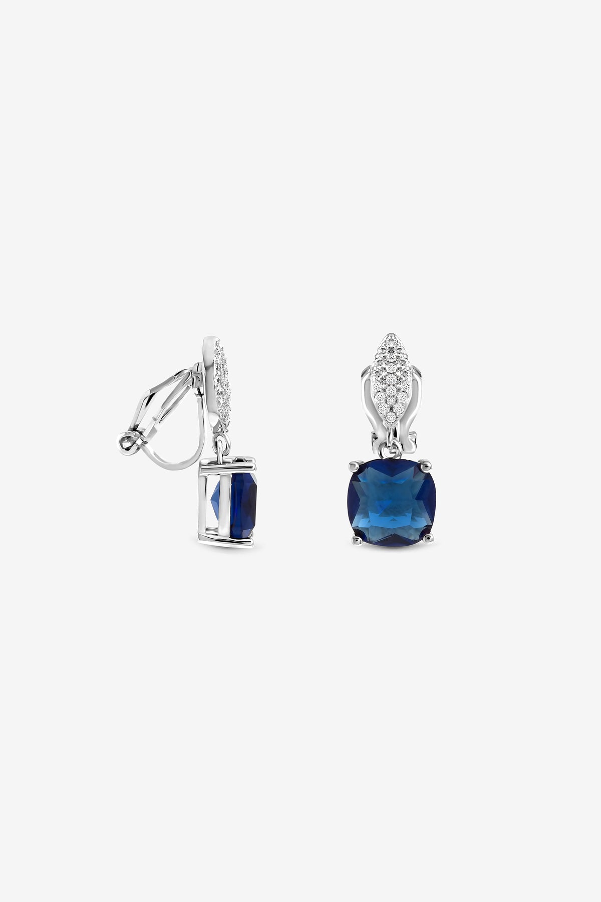 JON RICHARD RHODIUM PLATE CUBIC ZIRCONIA SAPPHIRE CLIP EARRING