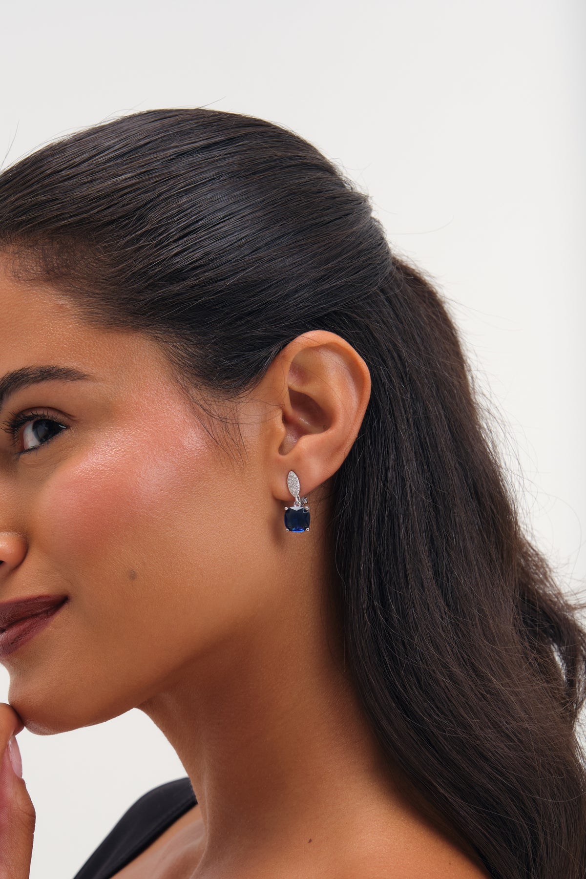 Jon Richard Rhodium Plated Cubic Zirconia Sapphire Clip Earrings