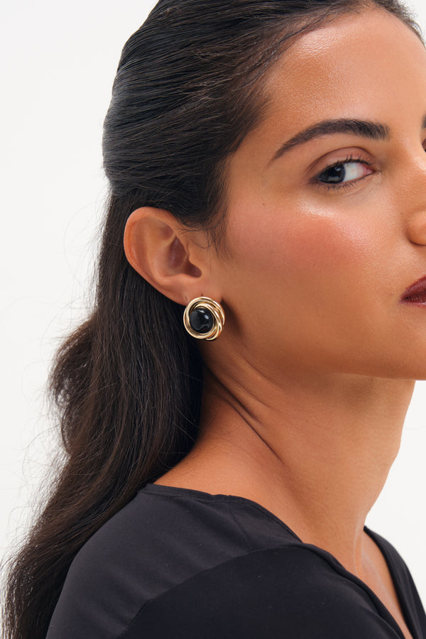 Jon Richard Gold Plated And Jet Statement Earrings