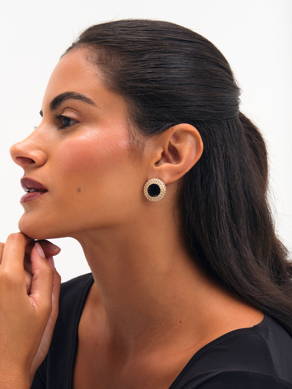 Jon Richard Gold Plated And Jet Stud Earrings