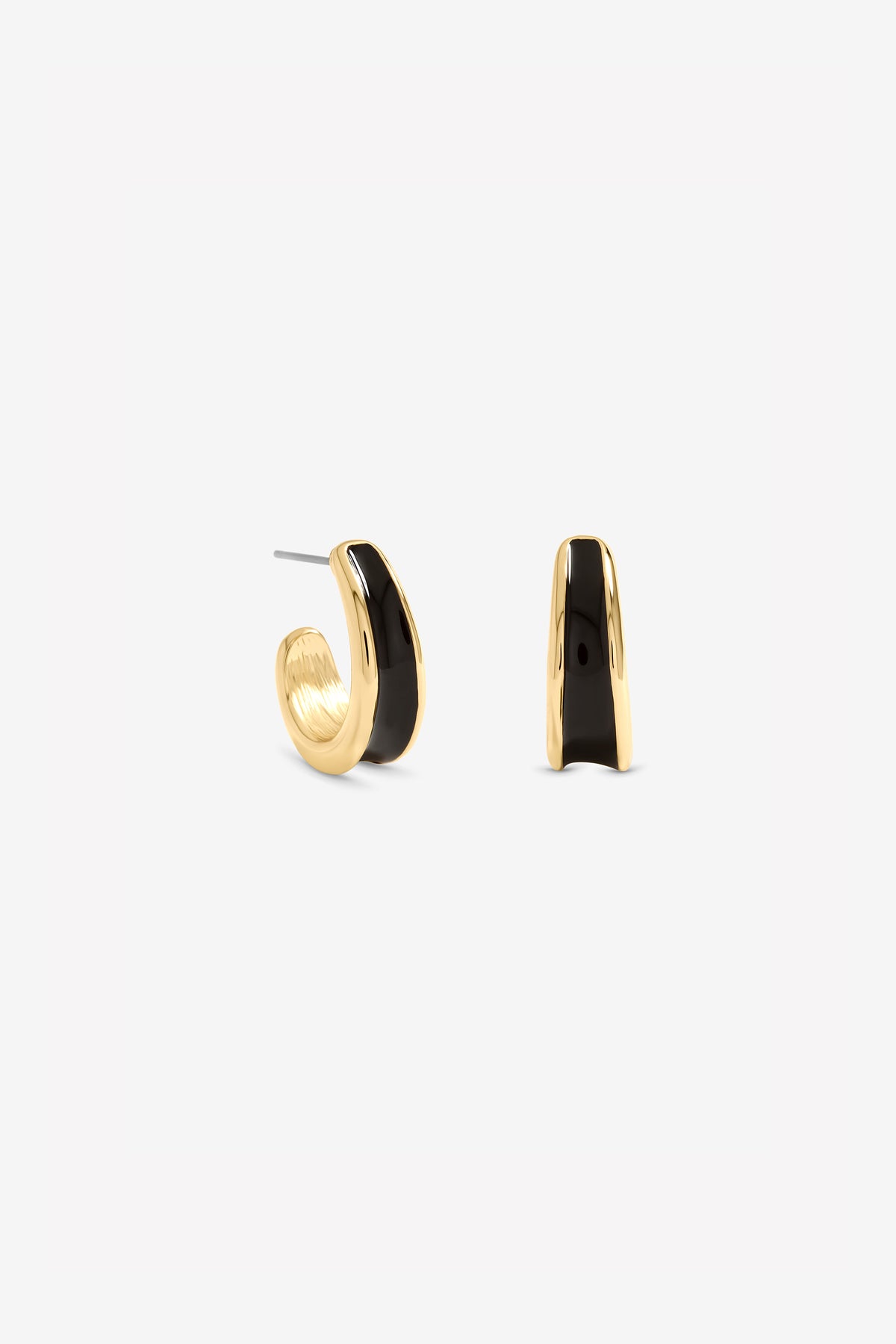 JON RICHARD GOLD PLATE AND JET ENAMEL HOOP EARRING