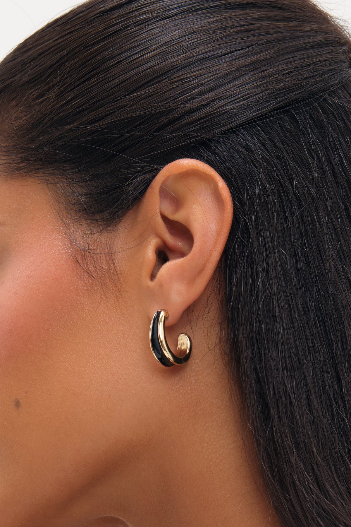 Jon Richard Gold Plated And Jet Enamel Hoop Earrings