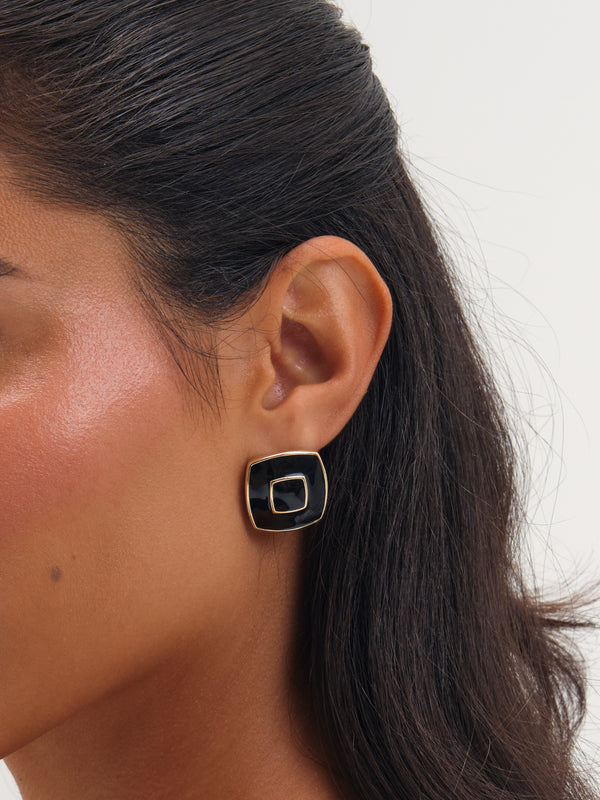 Jon Richard Gold Plated And Enamel Square Earrings