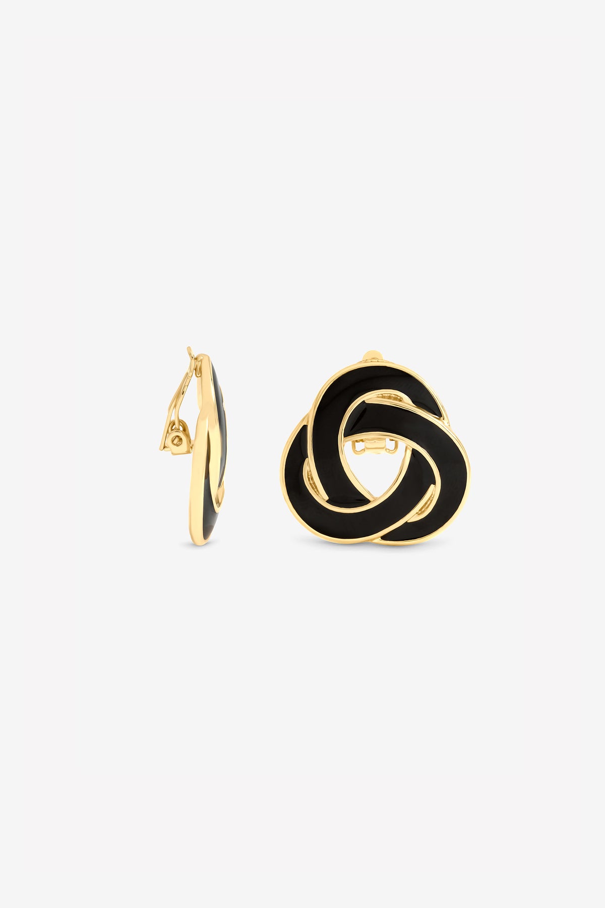JON RICHARD GOLD PLATE AND AND JET ENAMEL STATEMENT KNOT CLIP EARRING
