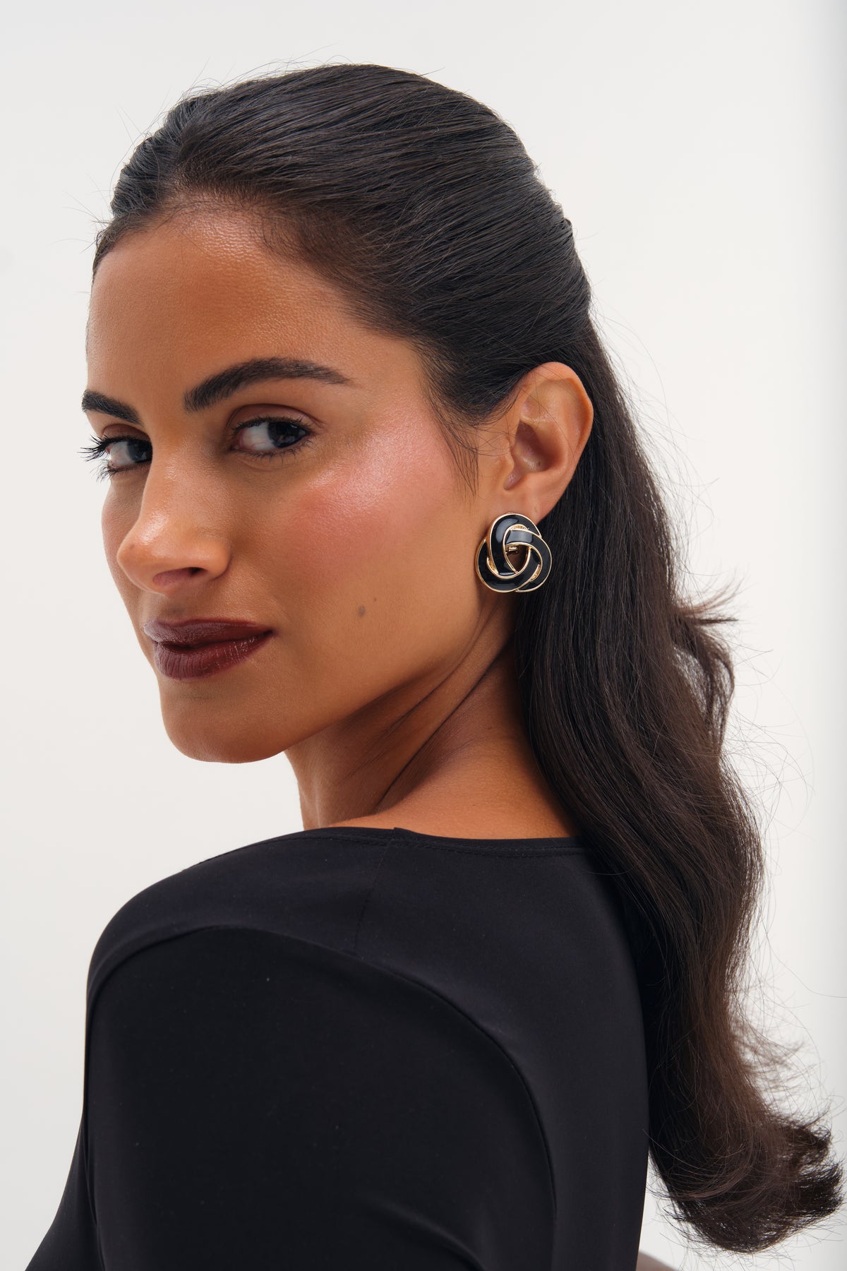 Jon Richard Gold Plated And And Jet Enamel Statement Knot Clip Earrings