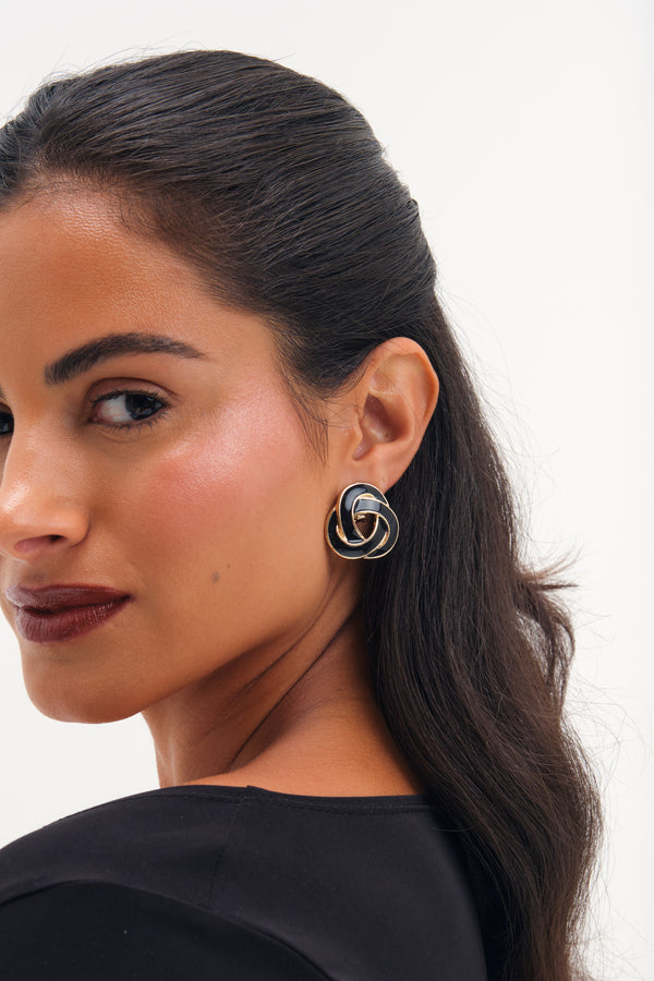 Jon Richard Gold Plated And And Jet Enamel Statement Knot Clip Earrings