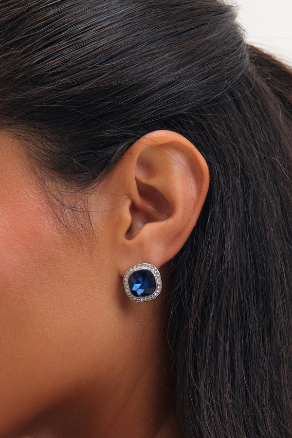 Jon Richard Rhodium Plated Sapphire Stud Earrings