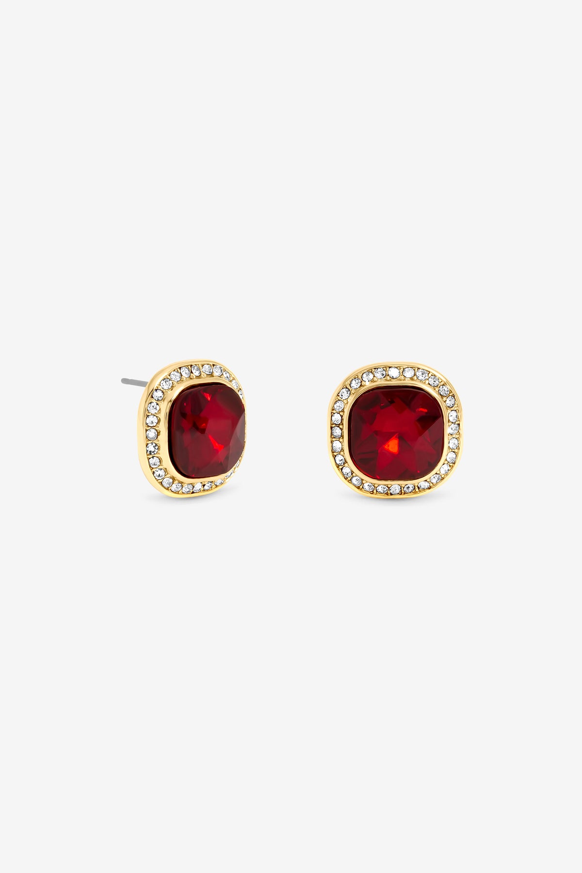 JON RICHARD GOLD PLATE AND RED STUD EARRING