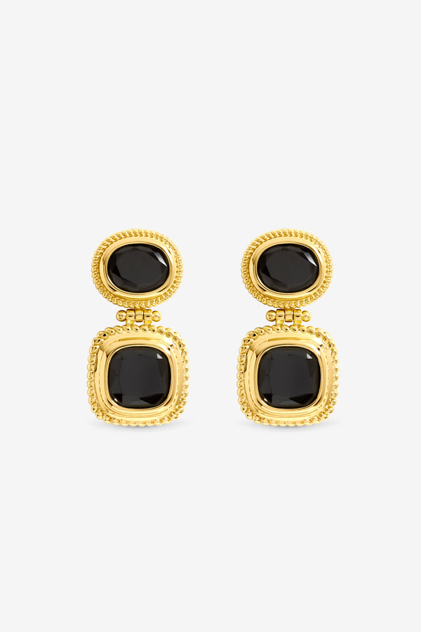 Jon Richard Gold Plated And Jet Stone Drop Earrings