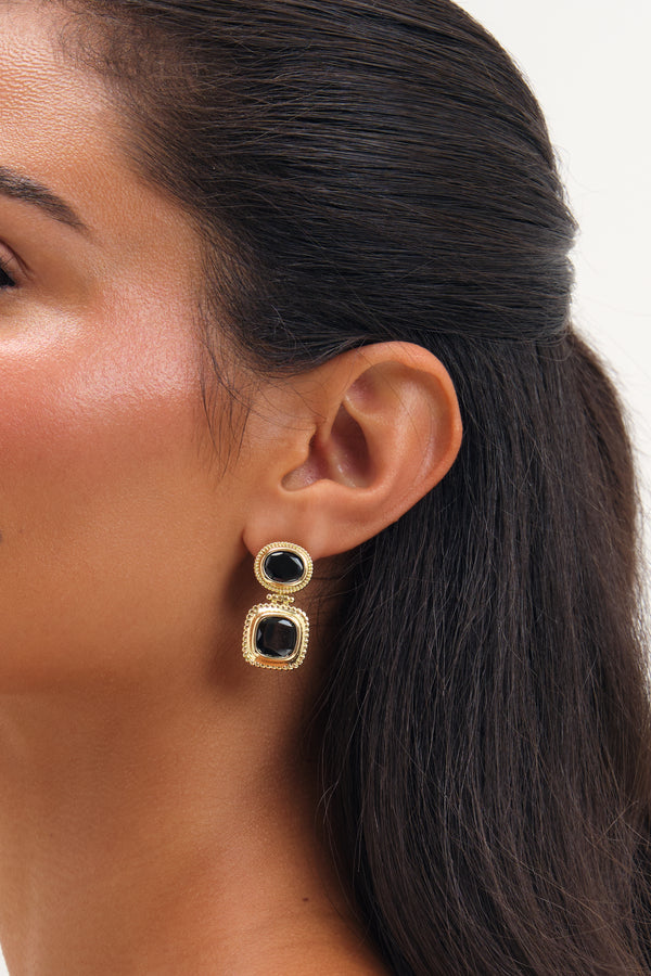 Jon Richard Gold Plated And Jet Stone Drop Earrings