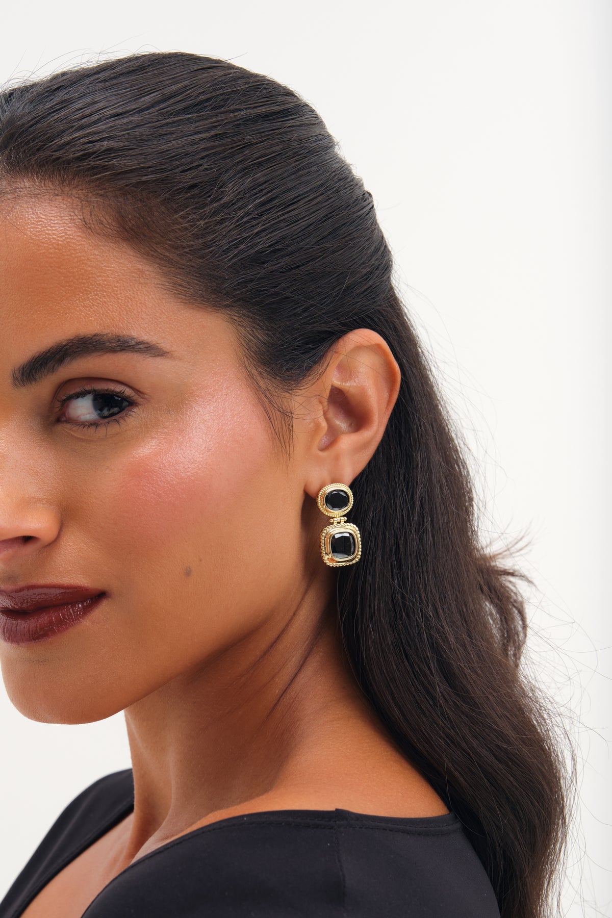 Jon Richard Gold Plated And Jet Stone Drop Earrings