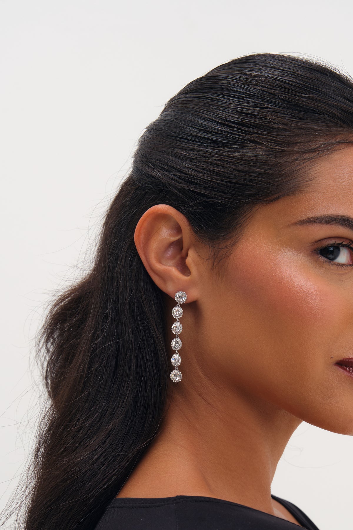 Jon Richard Rhodium Plated Crystal Linear Drop Earrings