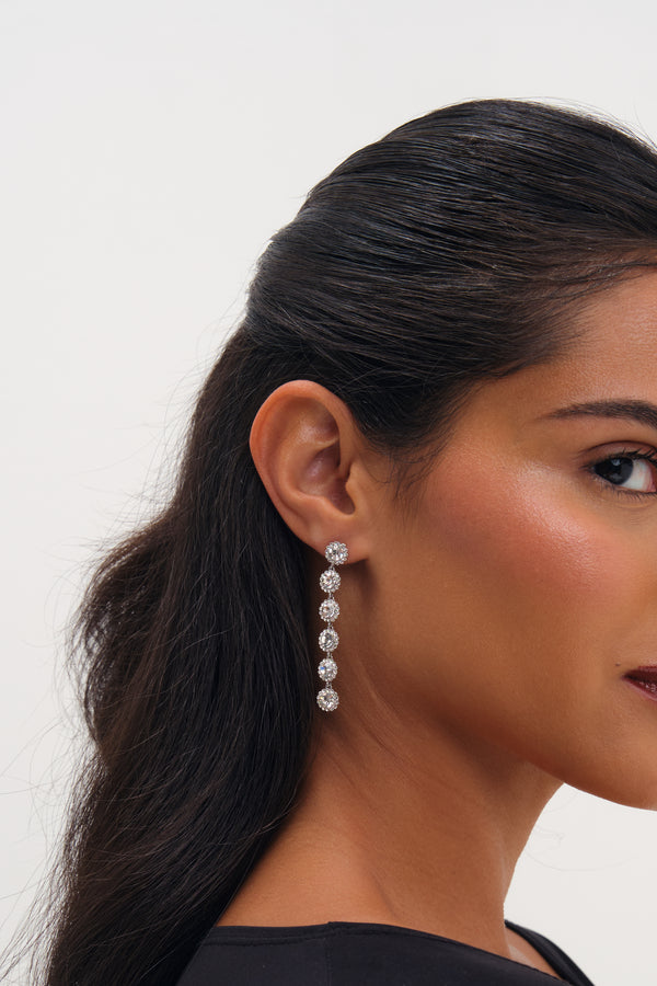 Jon Richard Rhodium Plated Crystal Linear Drop Earrings