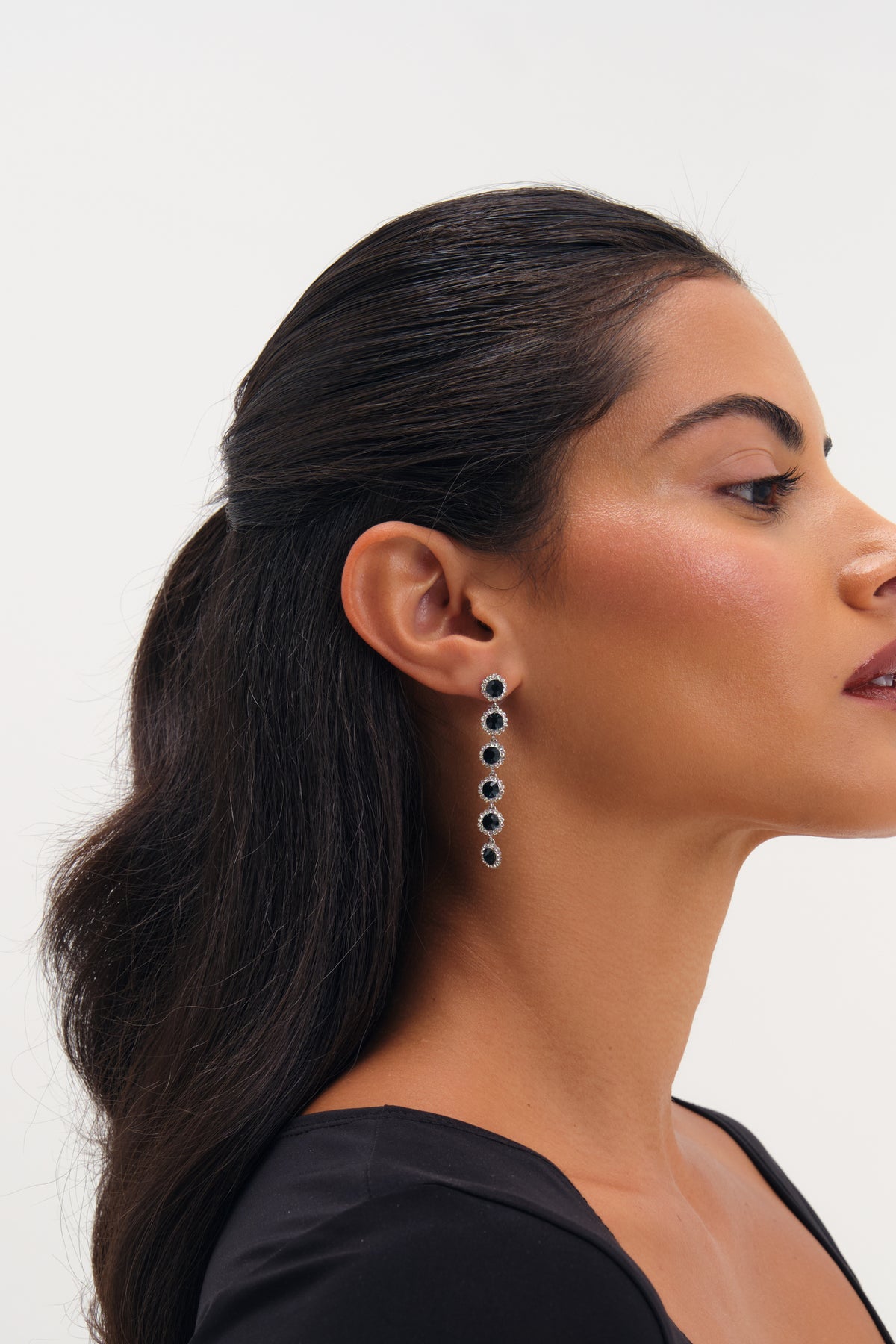 Jon Richard Rhodium Plated Sapphire Linear Drop Earrings