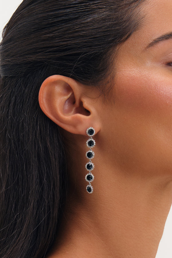 Jon Richard Rhodium Plated Sapphire Linear Drop Earrings