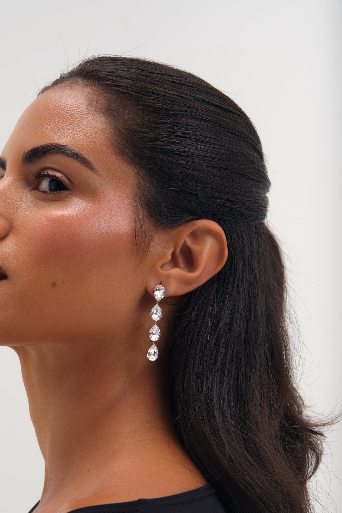 Jon Richard Rhodium Plated Crystal Linear Pear Drop Earrings