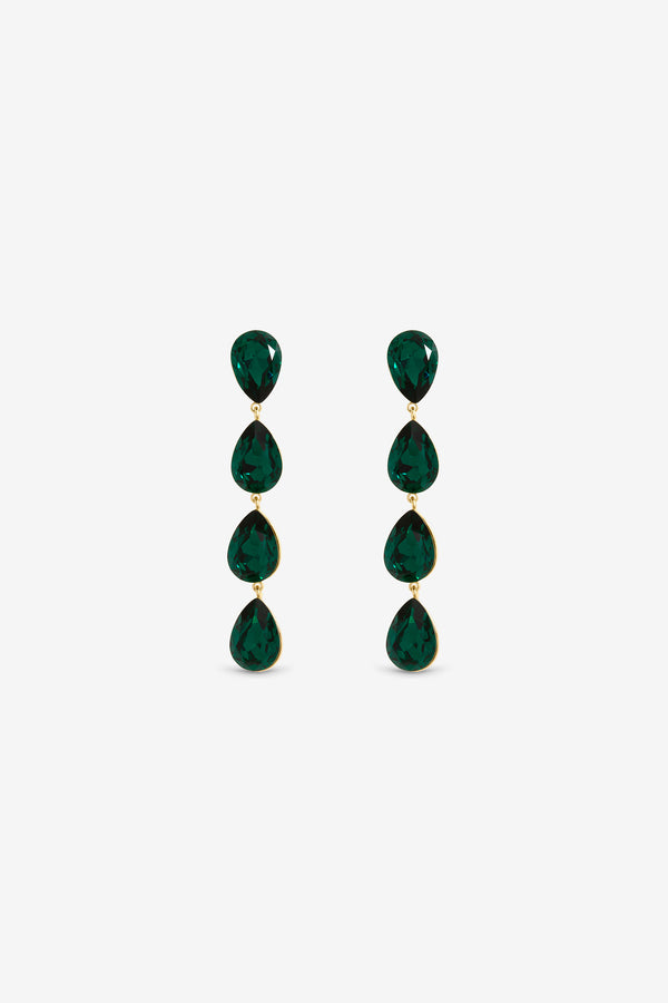 Jon Richard Gold Plated Emerald Linear Pear Drop Earrings