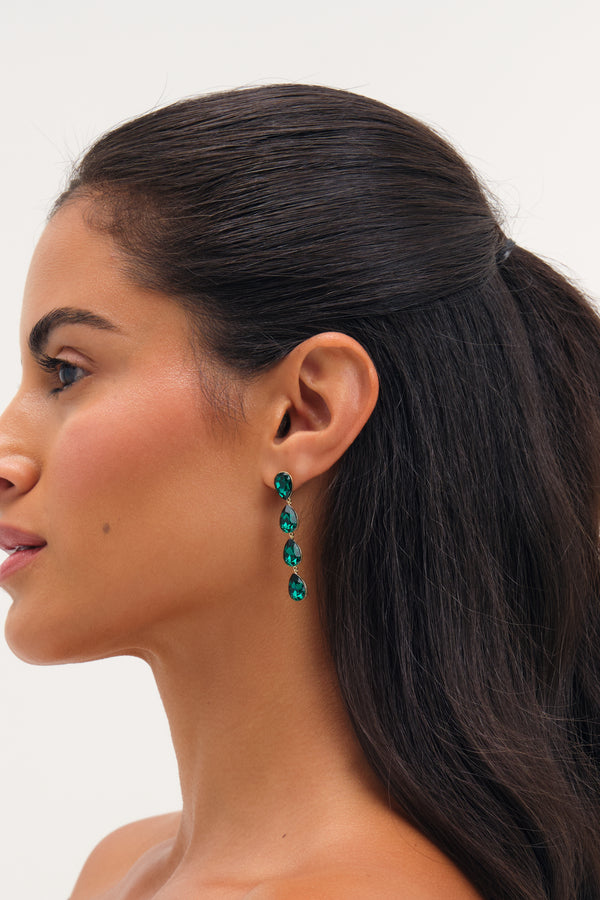 Jon Richard Gold Plated Emerald Linear Pear Drop Earrings