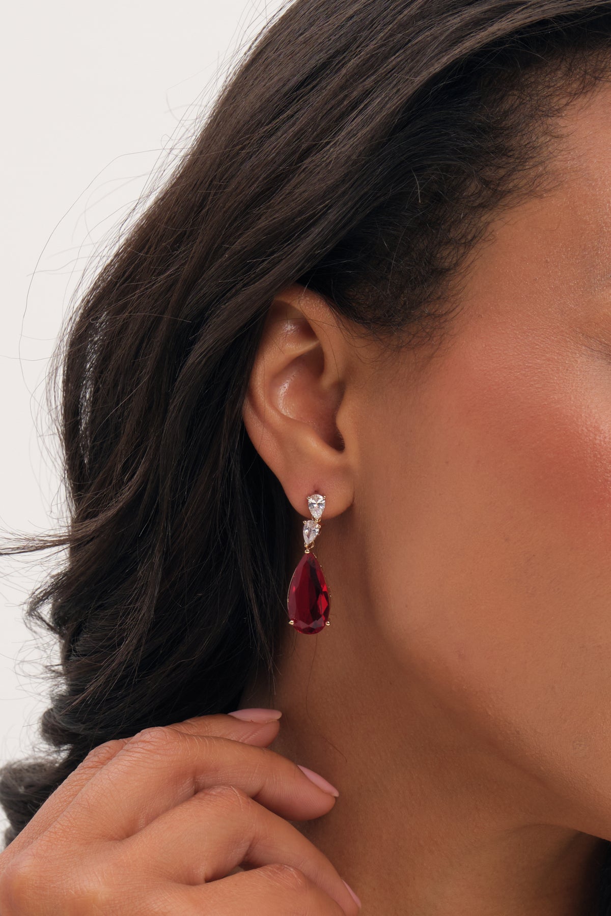 Jon Richard Gold Plated and Cubic Zirconia Ruby Pear Drop Earrings