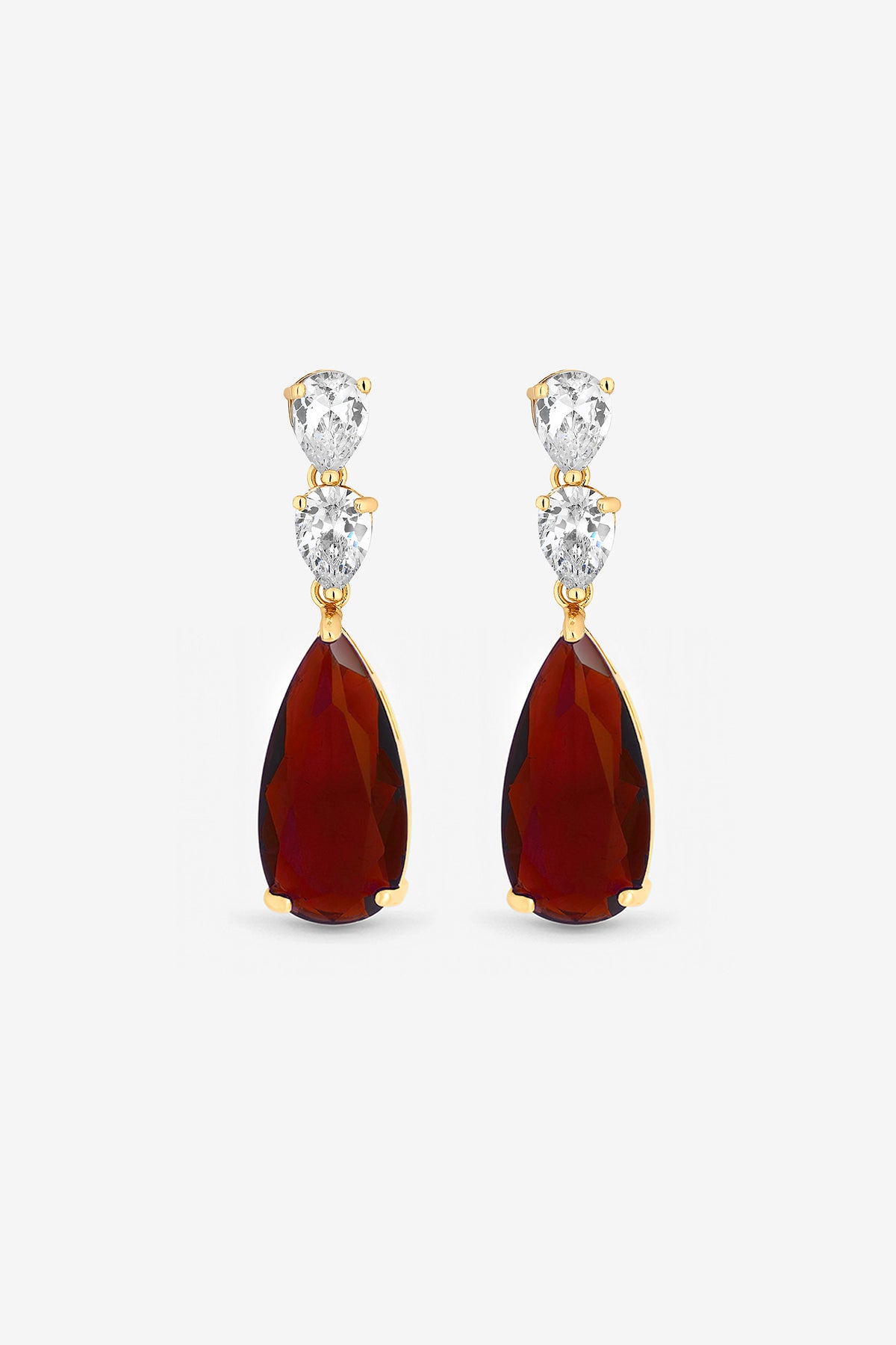 Jon Richard Gold Plated and Cubic Zirconia Ruby Pear Drop Earrings