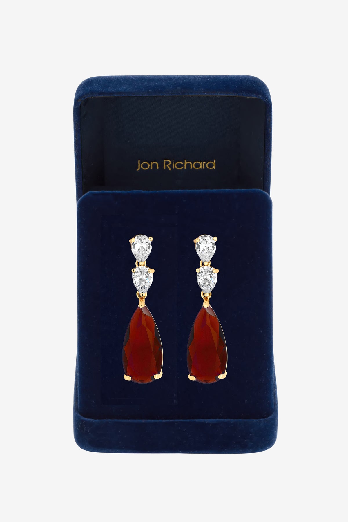 Jon Richard Gold Plated and Cubic Zirconia Ruby Pear Drop Earrings