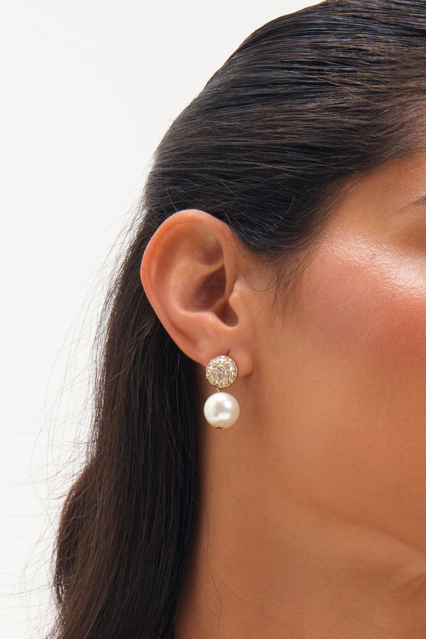 JON RICHARD GOLD PLATE PEARL AND PAVE EARRING