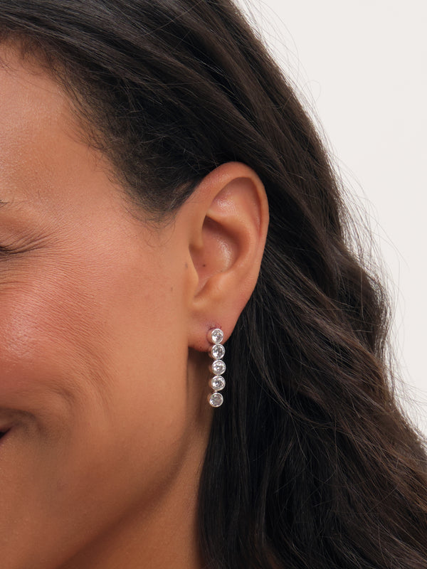 Jon Richard Silver Plated Tennis Round Bezel Drop Earrings