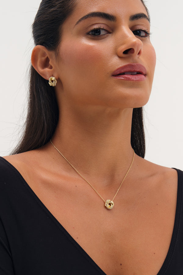 JON RICHARD GOLD PLATE POLISHED AND PAVE KNOT STUD EARRING