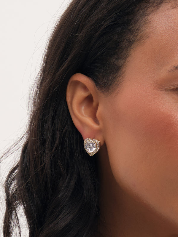 Jon Richard Gold Plated And Crystal Halo Heart Stud Earrings
