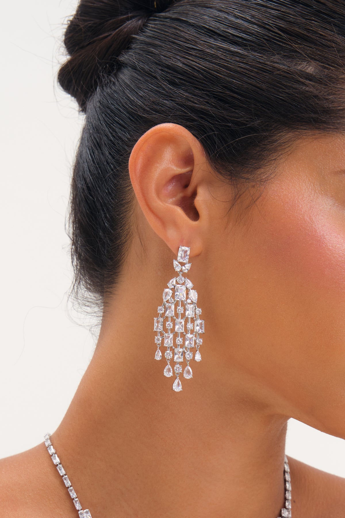 JON RICHARD RHODIUM PLATE AND CRYSTAL STATEMENT DROP EARRING