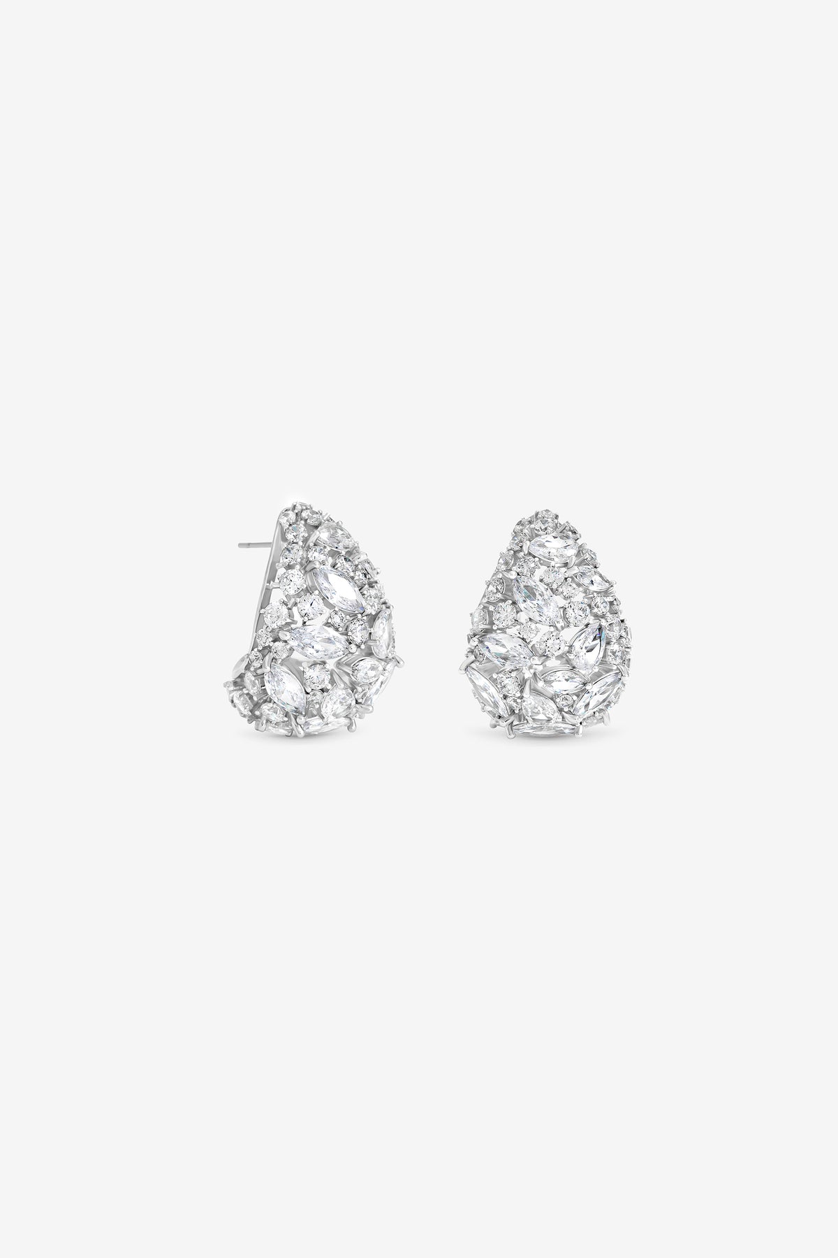 JON RICHARD RHODIUM PLATE CUBIC ZIRCONIA CRYSTAL DOME EARRING