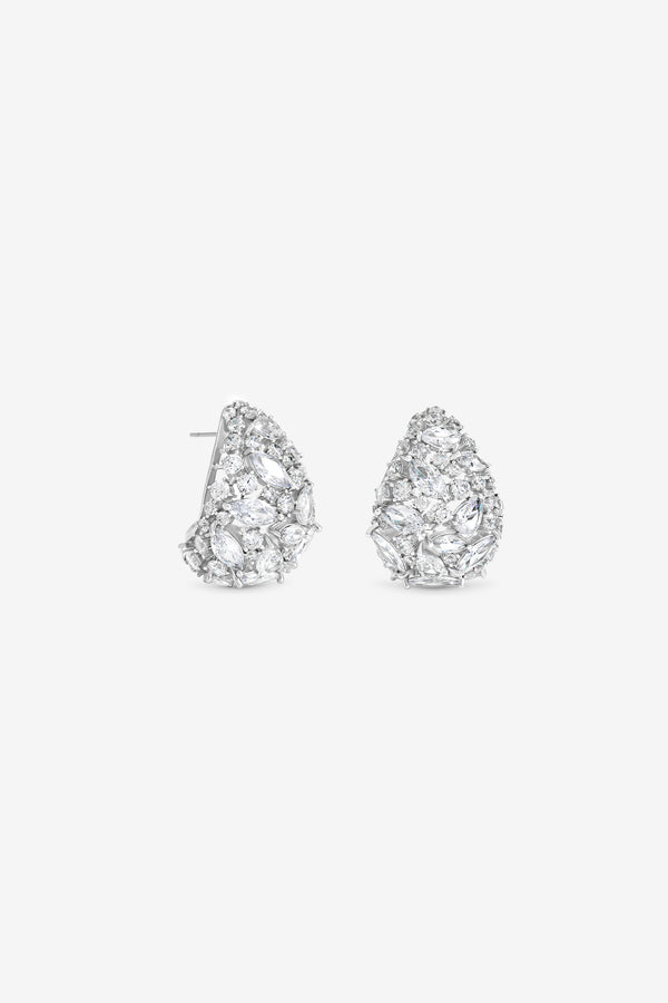 JON RICHARD RHODIUM PLATE CUBIC ZIRCONIA CRYSTAL DOME EARRING