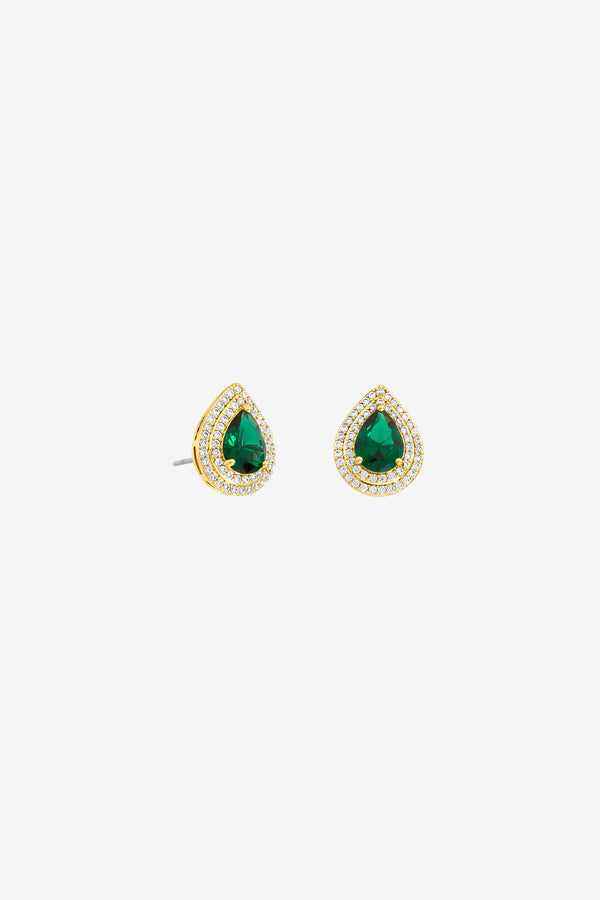 JON RICHARD GOLD PLATE CUBIC ZIRCONIA EMERALD PEAR STUD EARRING