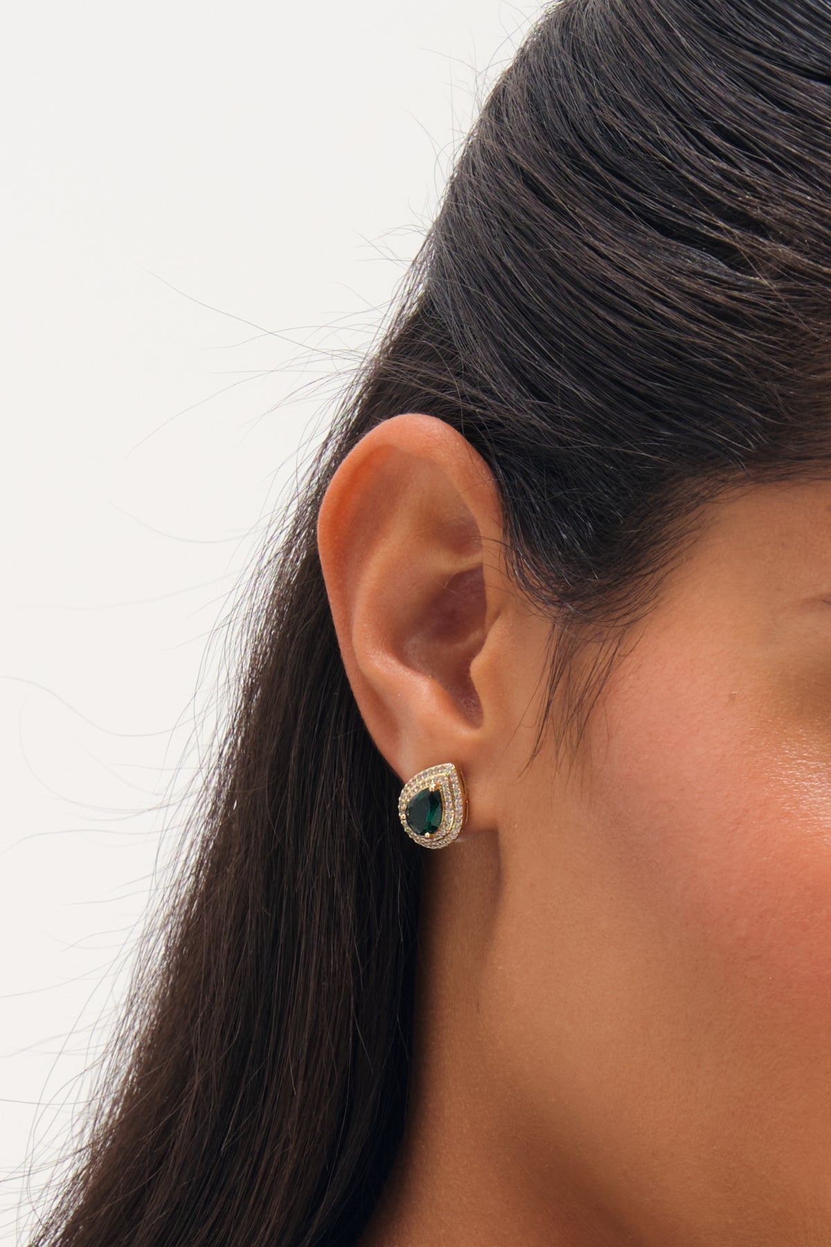 JON RICHARD GOLD PLATE CUBIC ZIRCONIA EMERALD PEAR STUD EARRING